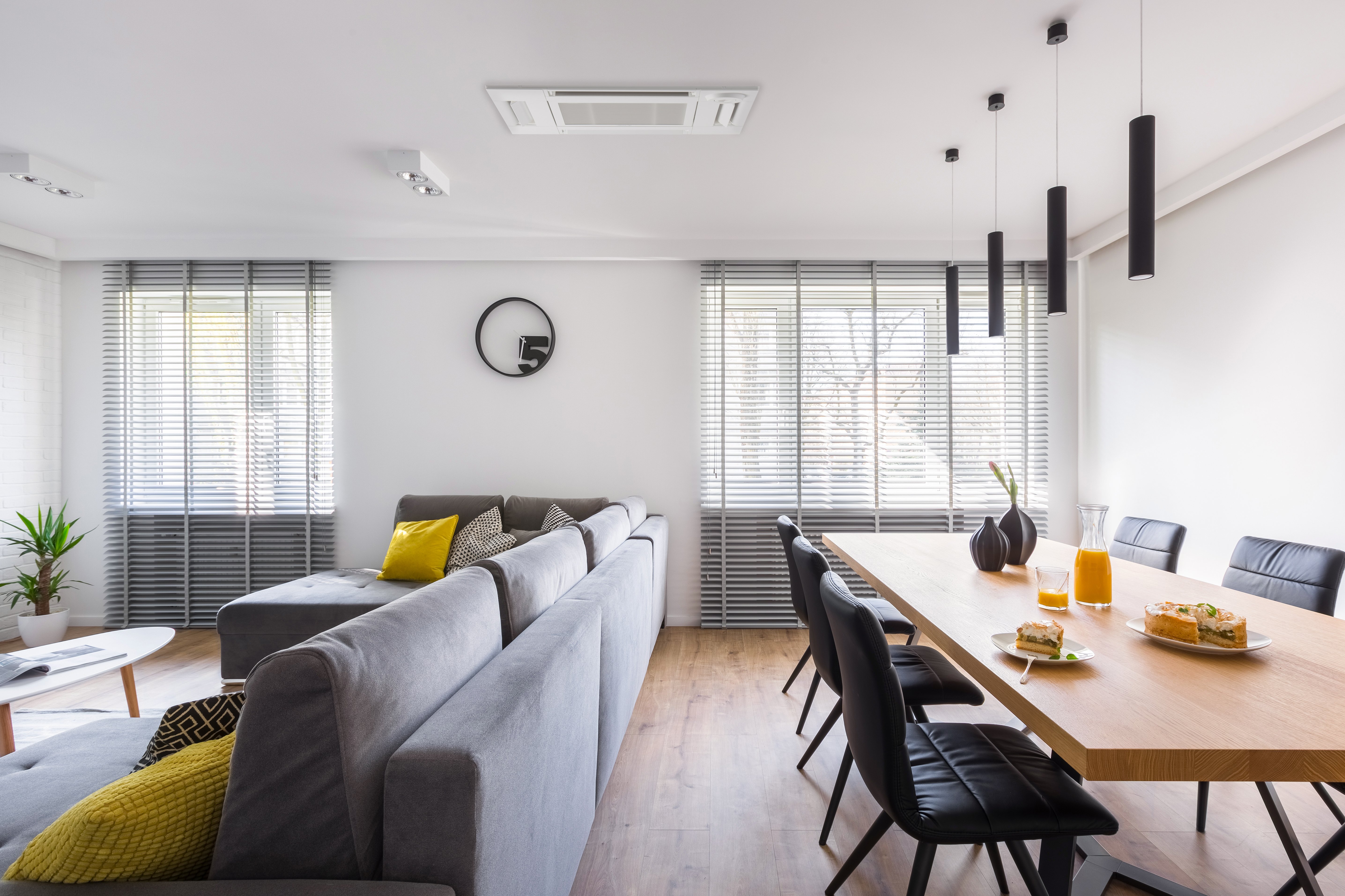 White living room with heat pump